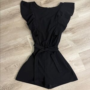 Black Ruffle Sleeve Romper